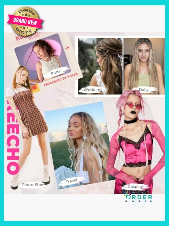 Clip in Braid Hair Extensions Set of 6 Bohemian Festival Style Synthetic Braids main image 4